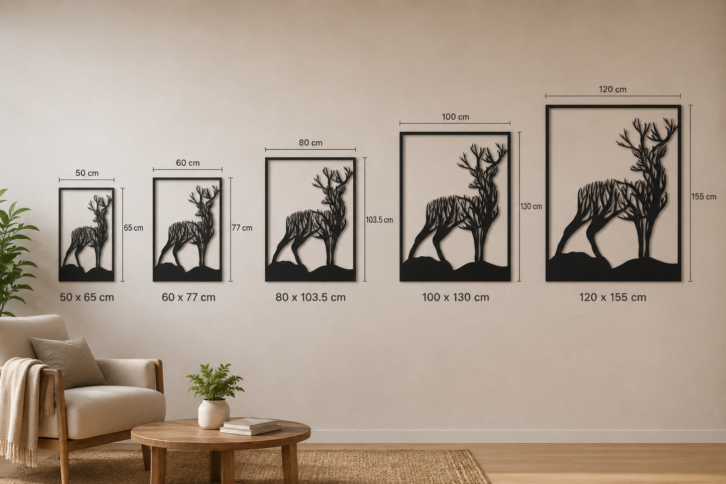 Orman Geyiği Metal Duvar Tablosu | Doğa Temalı Rustik Duvar Dekoru | 50x65 - 120x155 cm