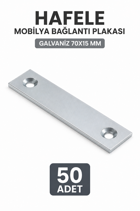 Hafele Mobilya Bağlantı Plakası Galvaniz 70X15mm (50 Adet)