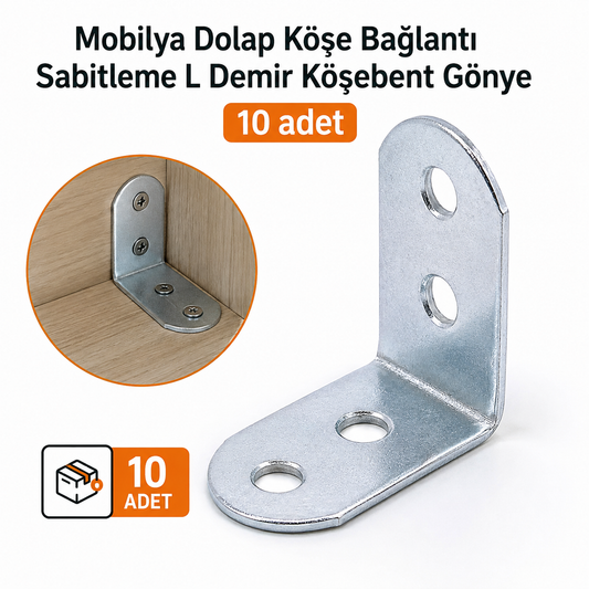 Mobilya Duvar Dolap Raf Köşe Bağlantı Sabitleme L Demir Köşebent Metal Gönye 30 x 30